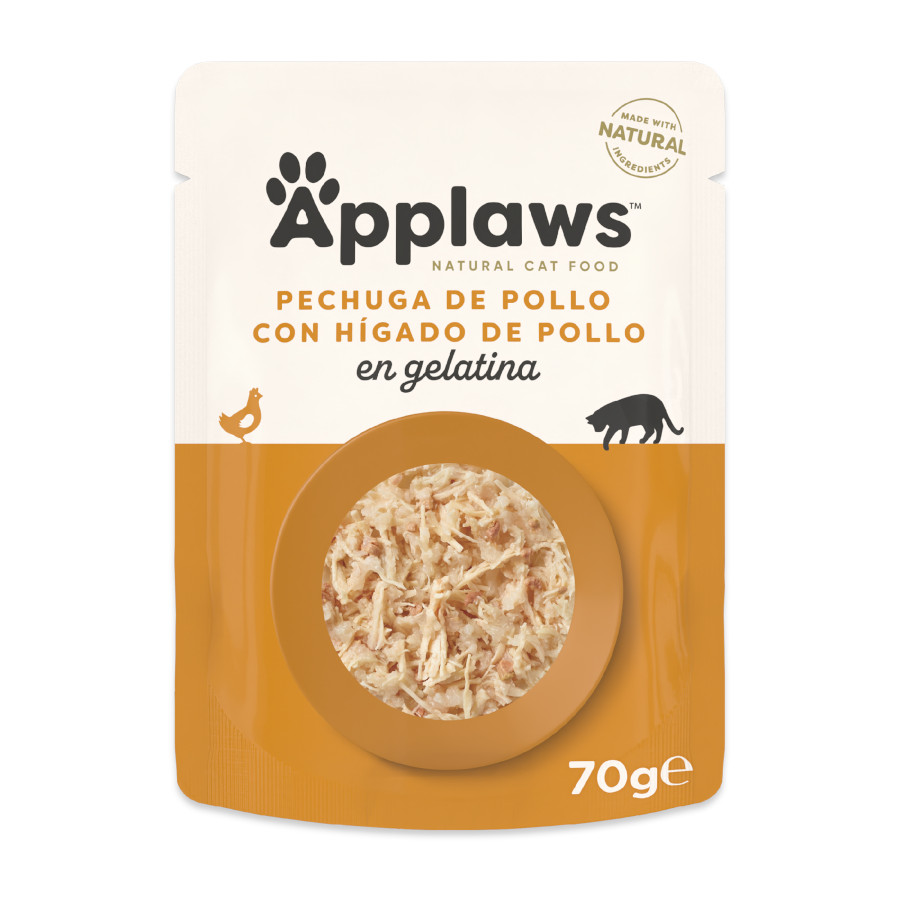 Sachê de 70g de Applaws Frango e Fígado em Gelatina para gatos