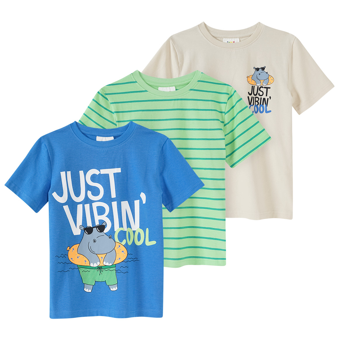 Famy 3 Jungen T-Shirts in verschiedenen Dessins blau / beige / hellgrün