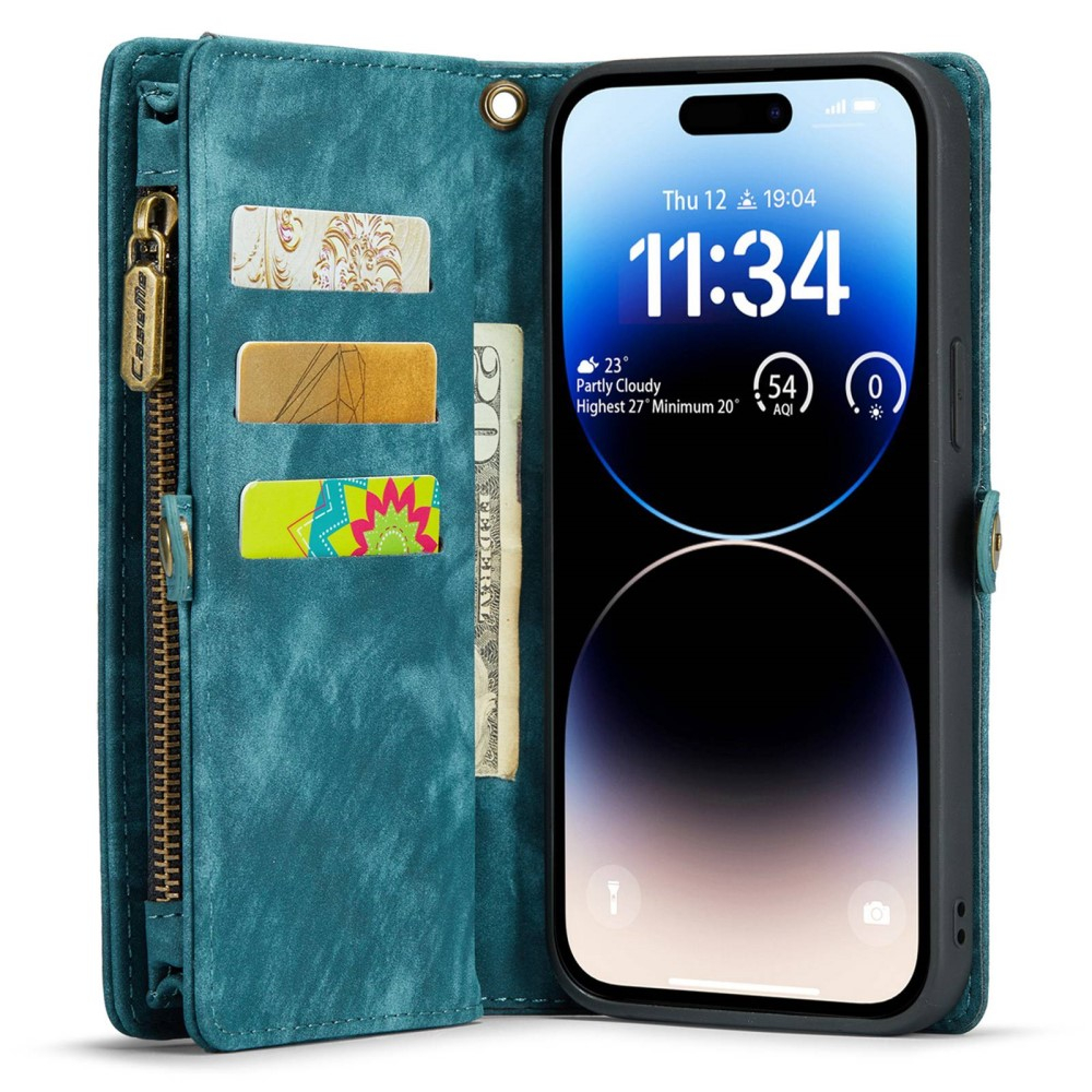 iPhone 14 Pro Max 2in1 Leder Tasche   Magnet Hardcase Karten Etui - Blau
