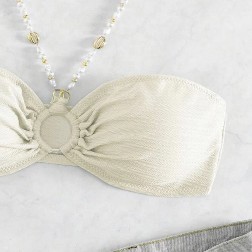 CUCURBIT - Halter-hals neppe parel bandjes hoepel accent bikini set