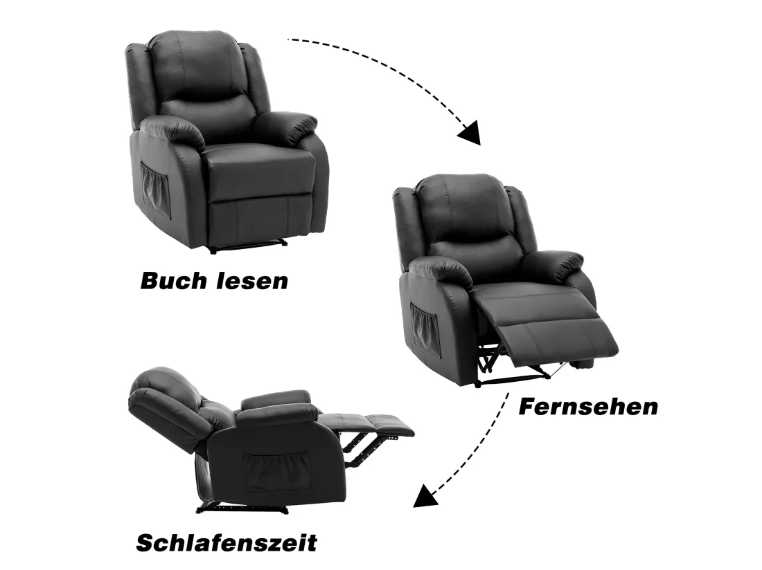 Fauteuil de relaxation inclinable avec repose-pied ajustable à main revêtement simili noir