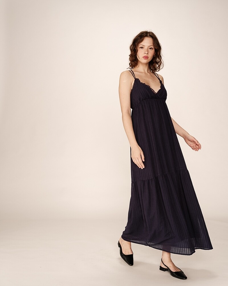 GRACE & MILA<br>Vestido longo com babados e alças cruzadas LINDO