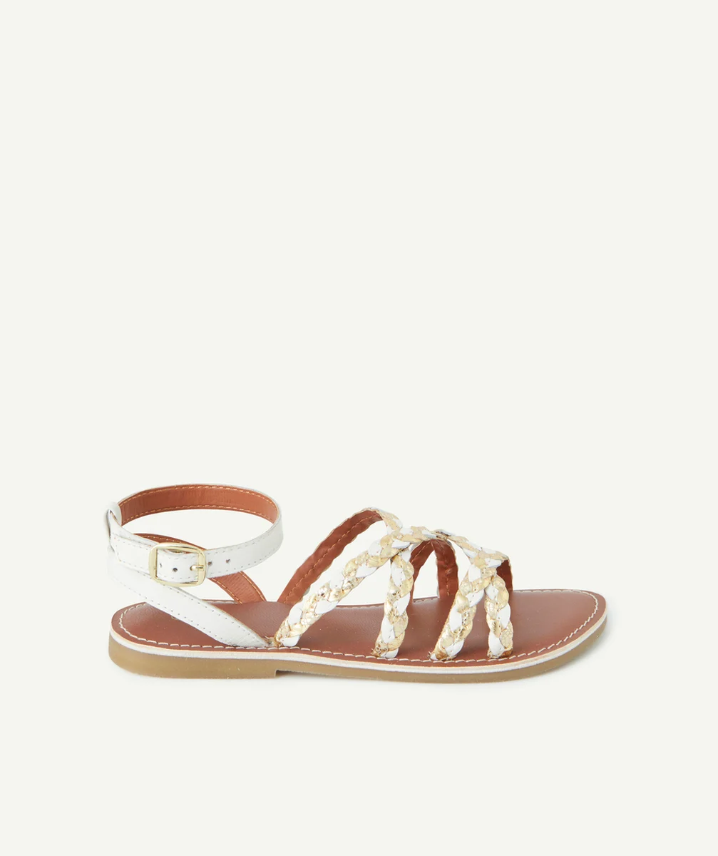 sandales en cuir fille tressées blanc et couleur dorée
