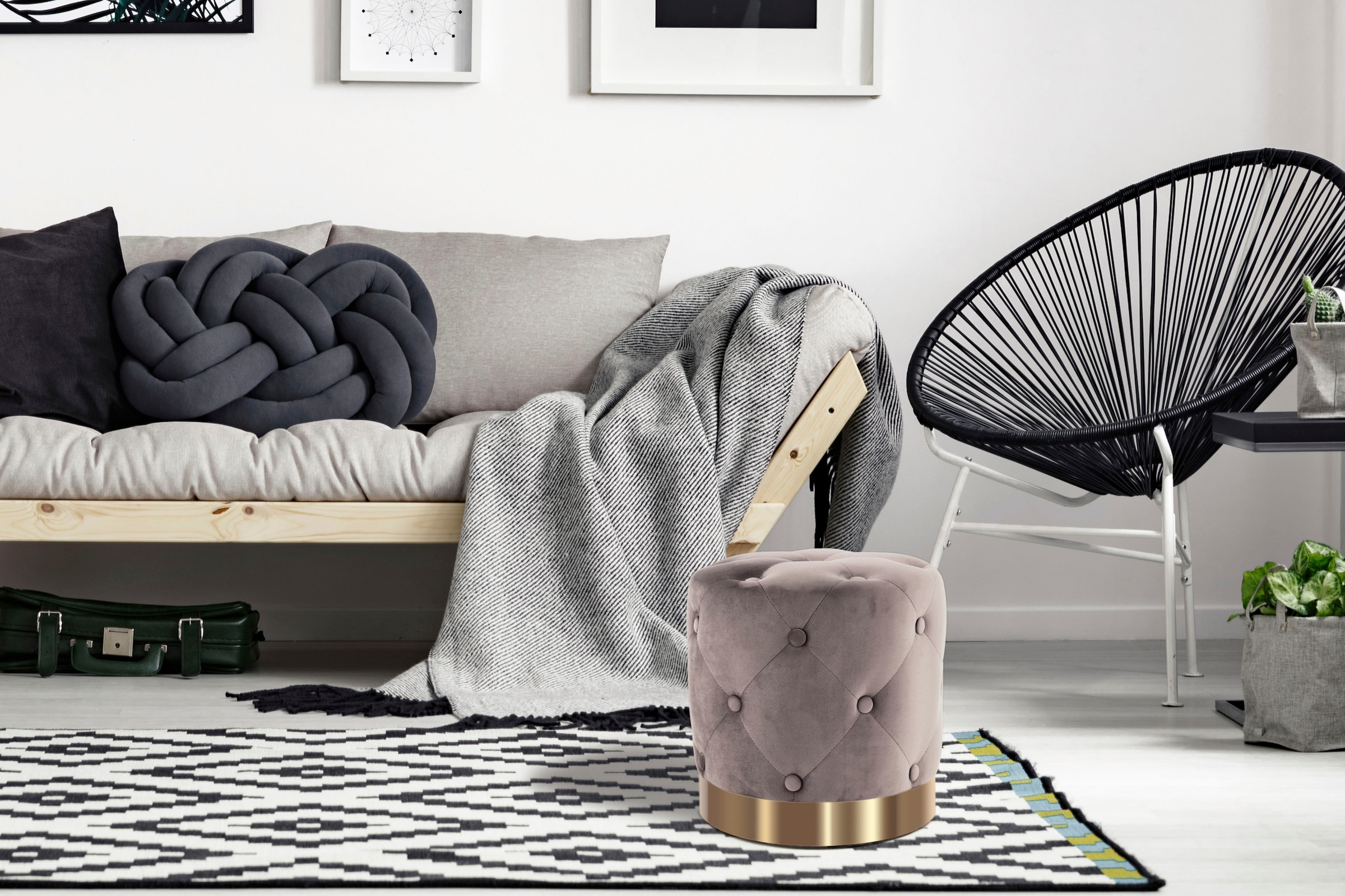 Kayoom Sitzhocker »Hocker Piano 225,  in dekorativem Design, mit weichem Velvet-Bezug« 1 Stk. tlg. rund, glamourös, hochwertig, gesteppt, mit eingelassenen Dekoknöpfen