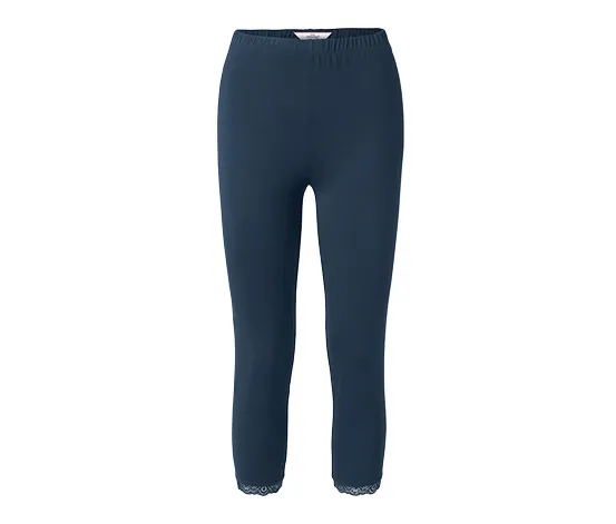 3/4-Leggings mit Spitzenborte, dunkelblau