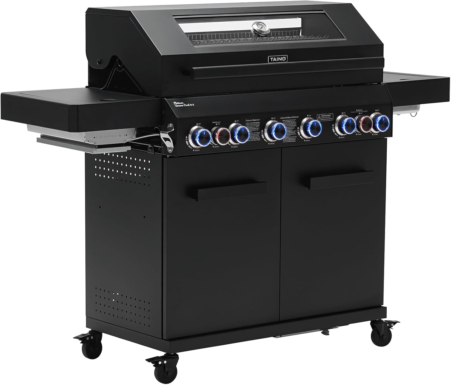 TAINO PLATINUM YAMARA DARK 6+2 Gasgrill Stahl 6 Brenner Keramik Sear-Burner Keramik Backburner Piezo-Zündung Grillrost Gusseisen