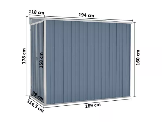 Abri de jardin mural Gris 118x194x178 Acier galvanisé