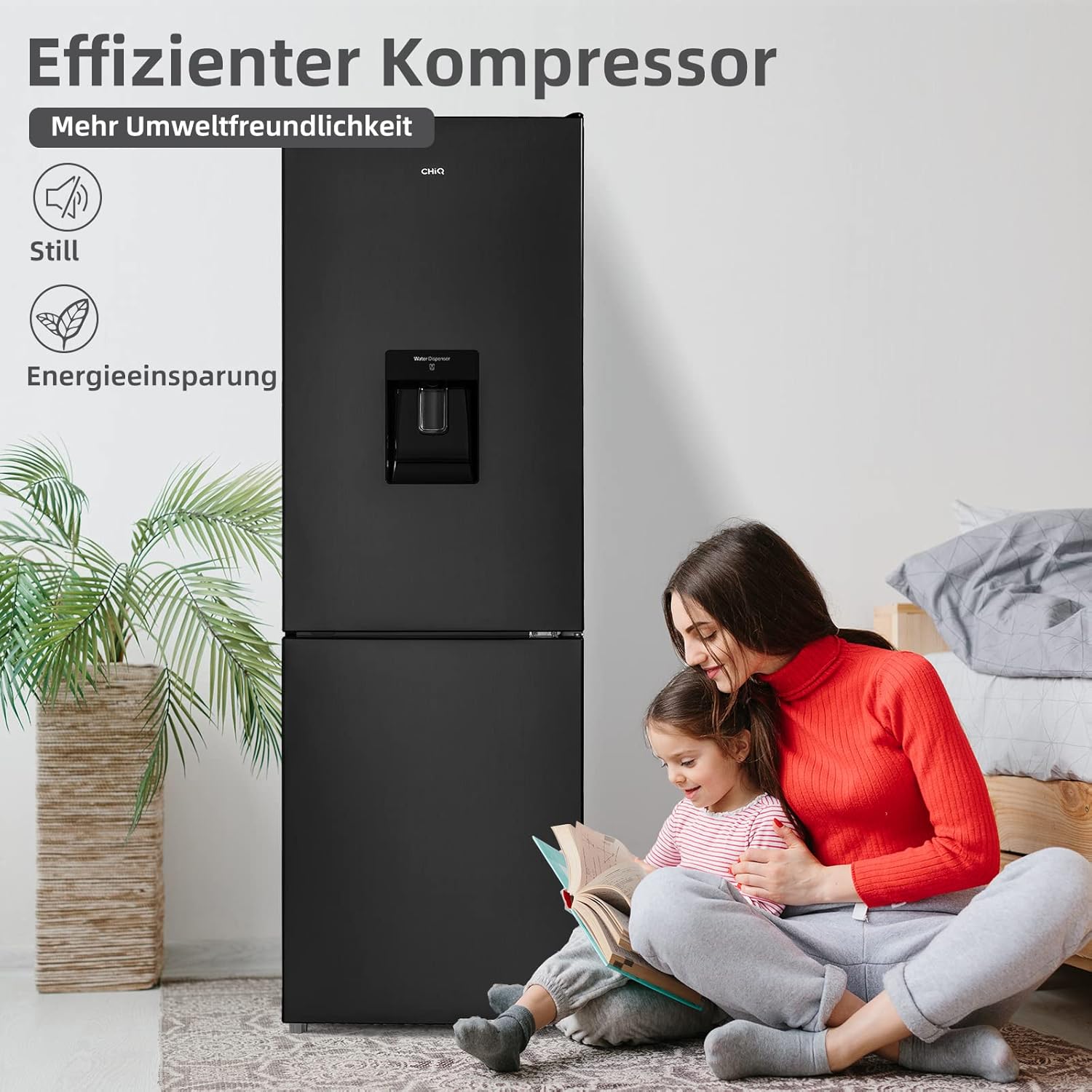 CHIQ Kühlschrank mit Wasserspender, Kühl-Gefrierkombination, No Frost, 231L(161/70L), 4-Sterne-Gefrierfach, Temperaturregelung, Frischhaltebox, LED-Licht, 170cm Höhe, FBM228NE4DE