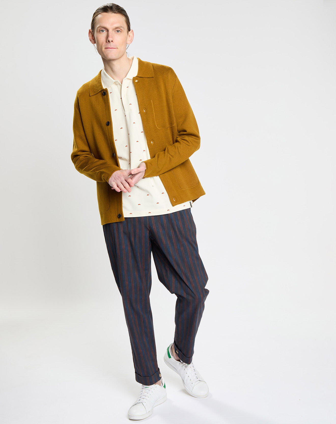Scotch & Soda Pantalon Chino Slim Fit Tapered à rayures bleu marine/marron