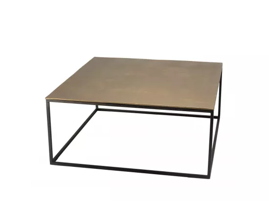JONAS - Table basse carrée 90x90cm aluminium doré et noir pieds métal