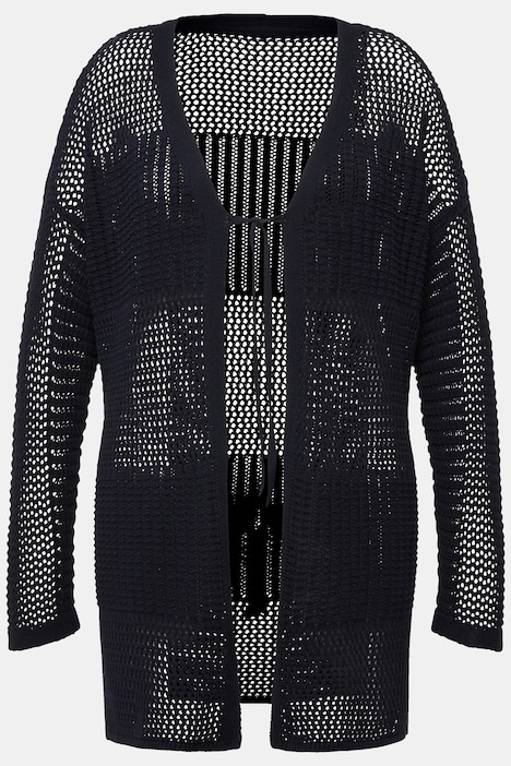 Strickjacke, Lochstrick, Oversized, V-Ausschnitt