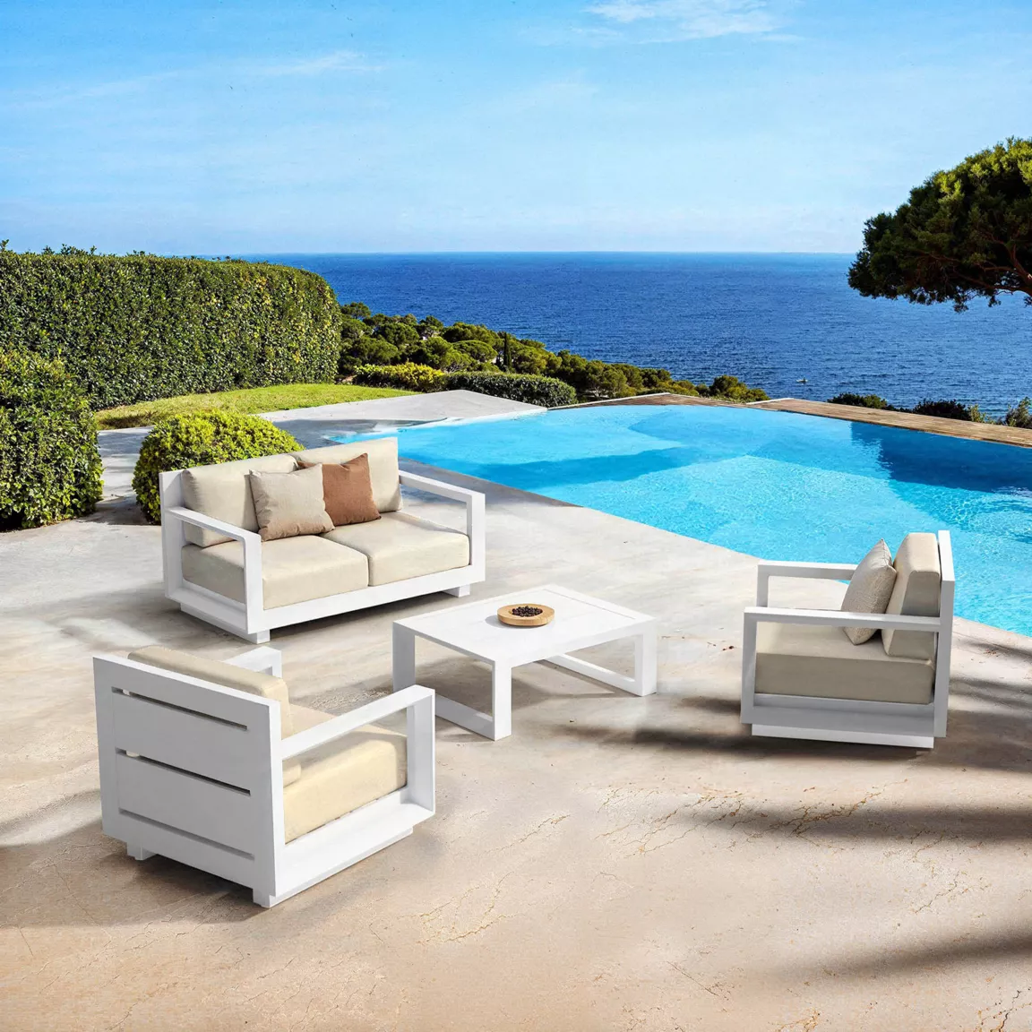 Salon de jardin aluminium 4 places 4 pcs Elba Blanc et beige