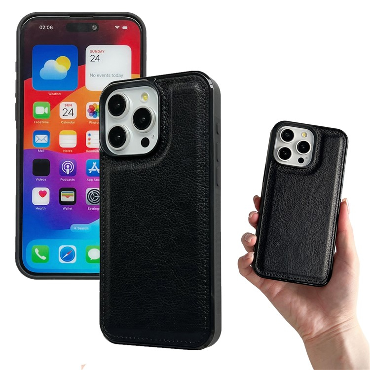 iPhone 16 Pro 2in1 Leder Tasche mit 7 Kartenfächern   Münzfach   Magnetische Schutzhülle - Schwarz