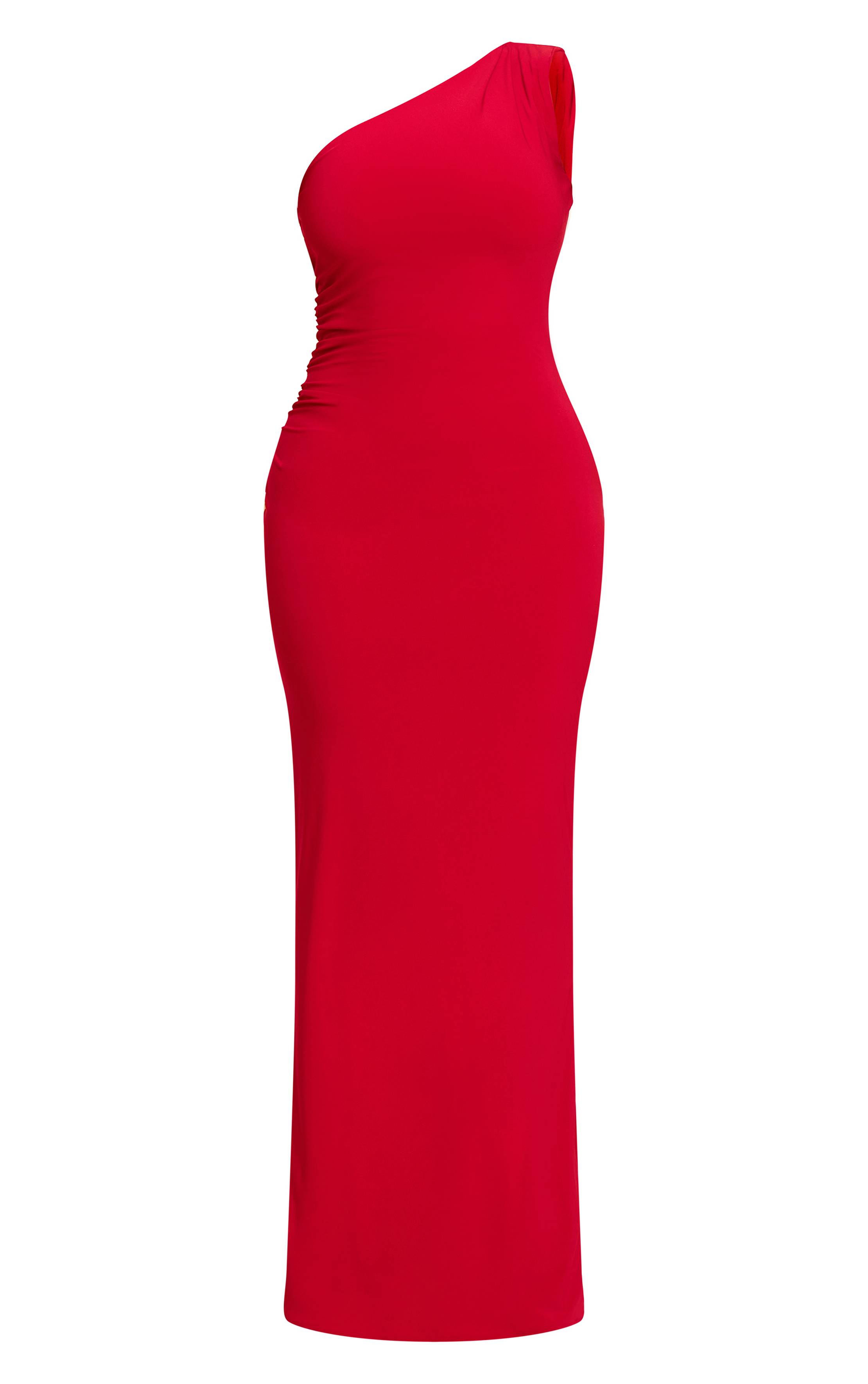 Rouge Robe Maxi Asymétrique Froncée Sur Le Côté Shape