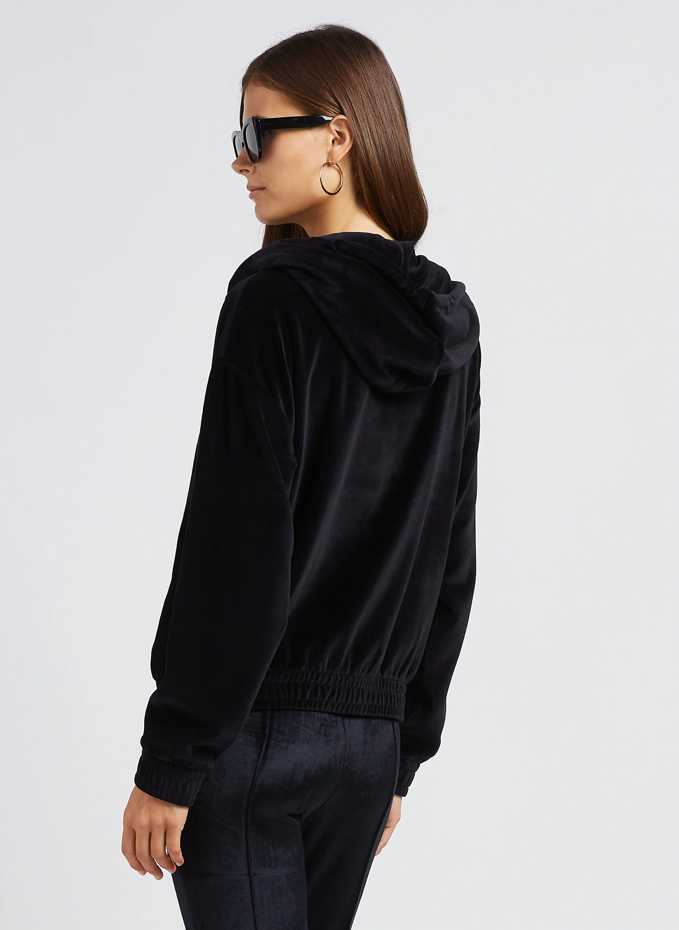 Sweat à capuche zippé en coton mélangé| Noir