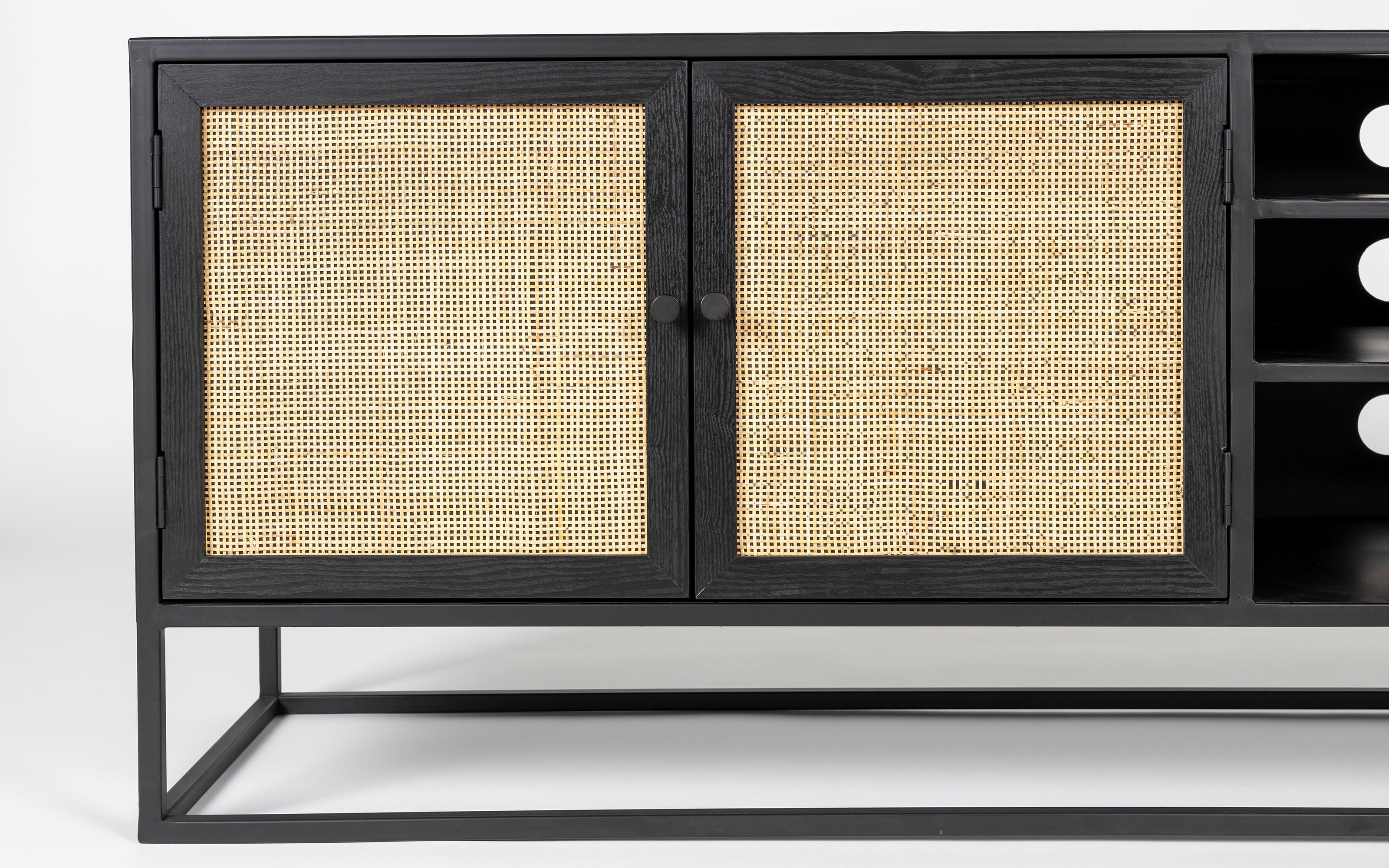 Sideboard Guuji, schwarz, Rattan, 156 cm