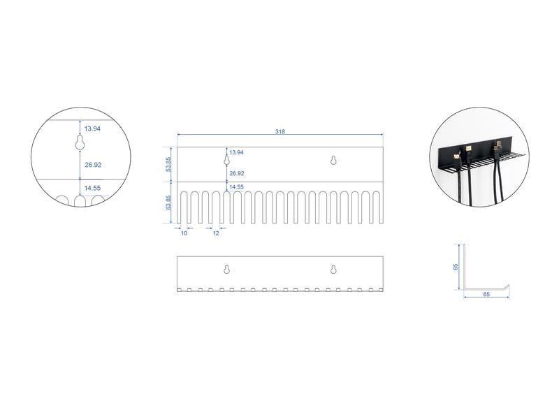 Delock Kabelführungsschiene zur Wandmontage, 318 x 65mm ,Sc Delock Kabelhalterung 318 x 65 mm zur Wandmontage schwarz