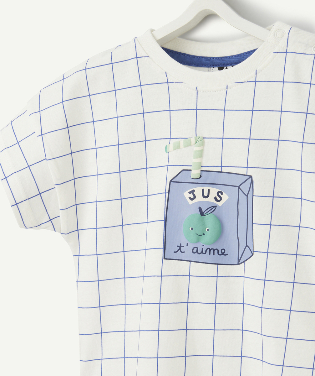 t-shirt bébé garçon en coton bio blanc à carreaux avec motif jus