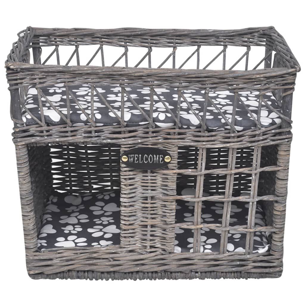 vidaXL Rieten Krabpaal Huisdierhuis/Bed met Kussen