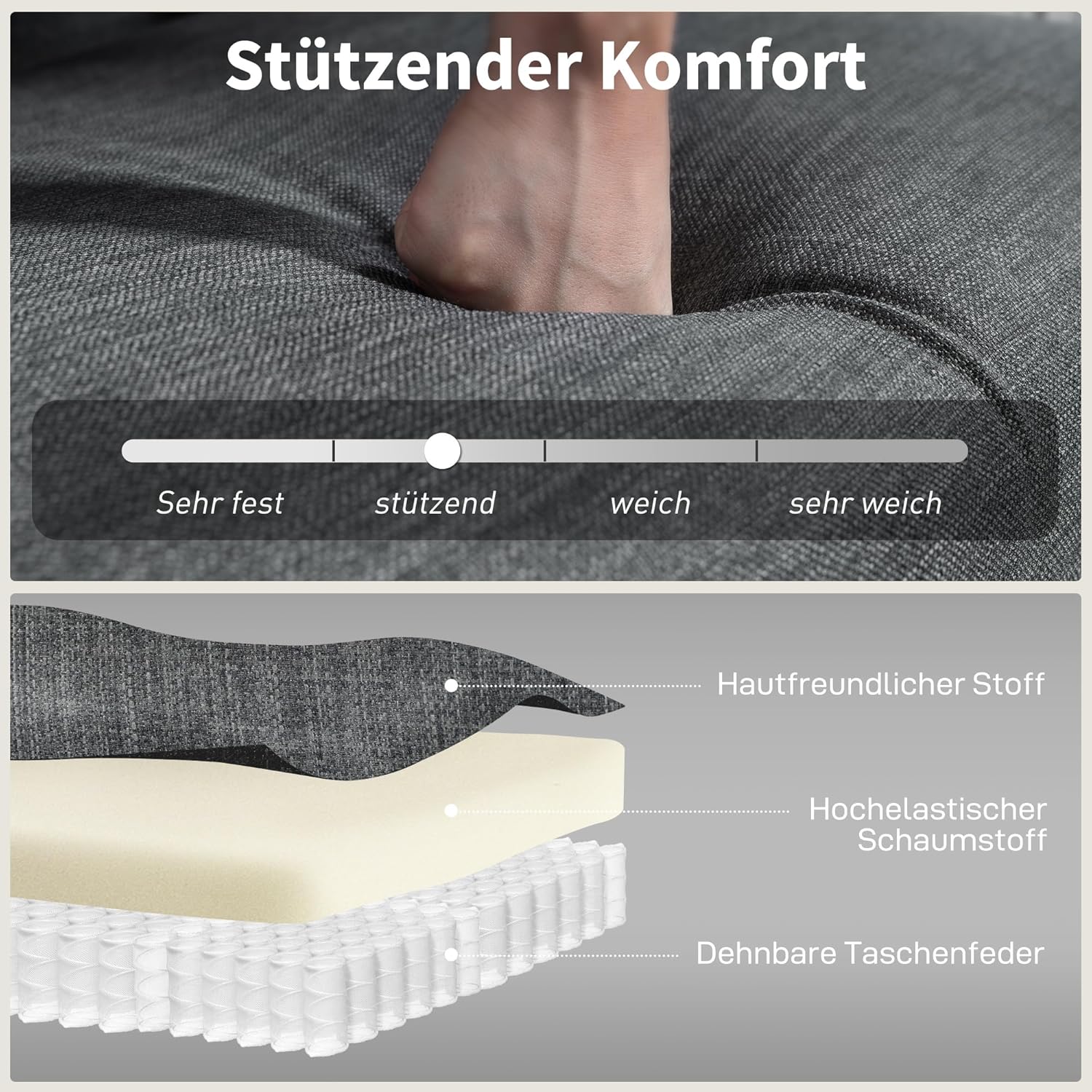 HOMCOM Sofa 2 Sitzer Couch mit Leinenoptik, Getuftete Rückenlehne Kleine Polstersofa Modern 118 cm Gepolstert Doppelsofa mit Holzbeine für Wohnzimmer, Kleine Räume, Dunkelgrau