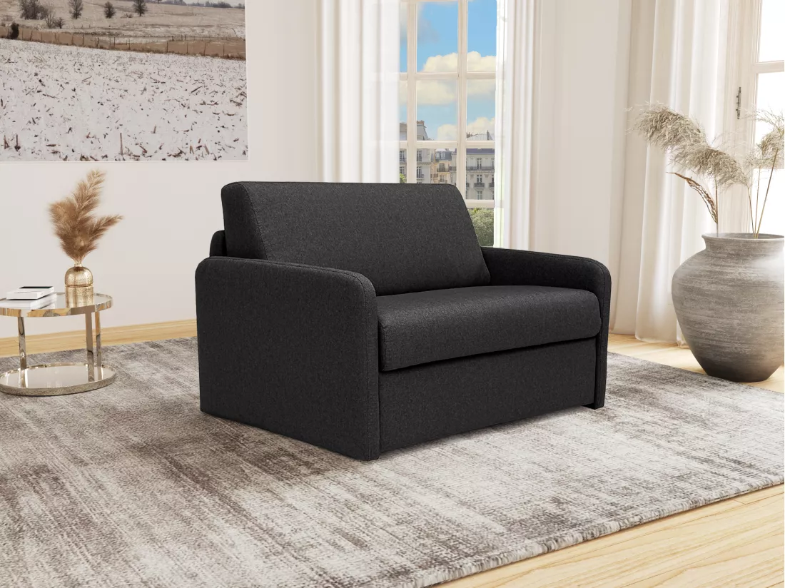 Fauteuil convertible express en tissu gris anthracite - Couchage lattes larges 70 cm - NADOA