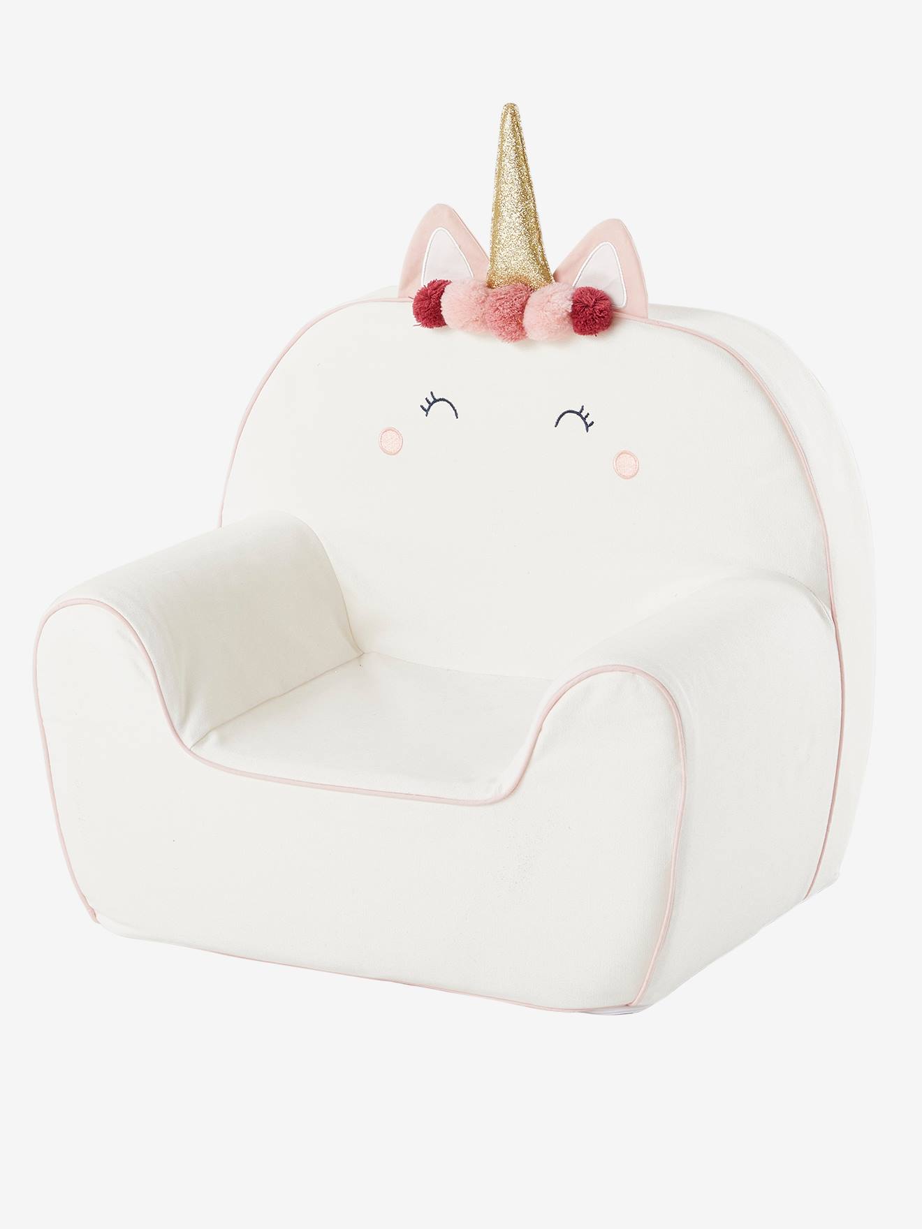 Poltrona de espuma personalizável, unicórnio branco claro liso com motivos.