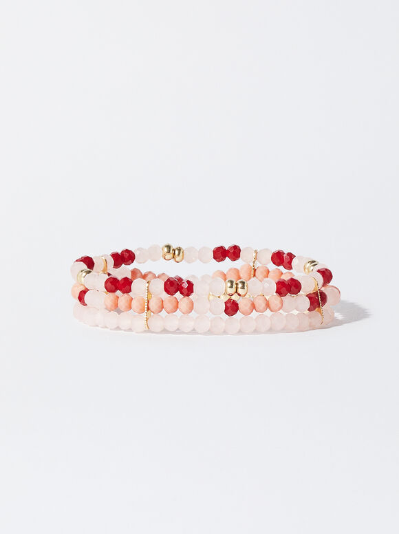 Pulseira elástica com contas - Coral