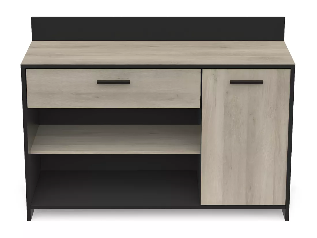 Meuble de rangement pour cuisine coloris chêne kronberg, noir mat - Longueur 123 x Hauteur 89,40 x Profondeur 40 cm