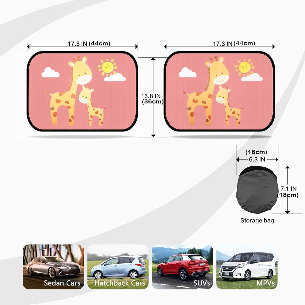 (2er Set) 44x36cm Statische Pop-Up Auto Sonnenblende Kinder Seitenscheibe mit UV-Schutz - Giraffe
