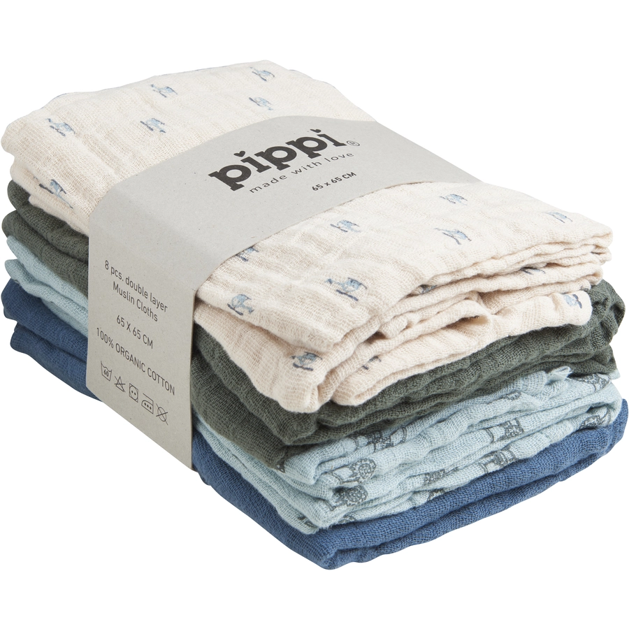 pippi Muslin Tücher 8er-Pack Gray Mist