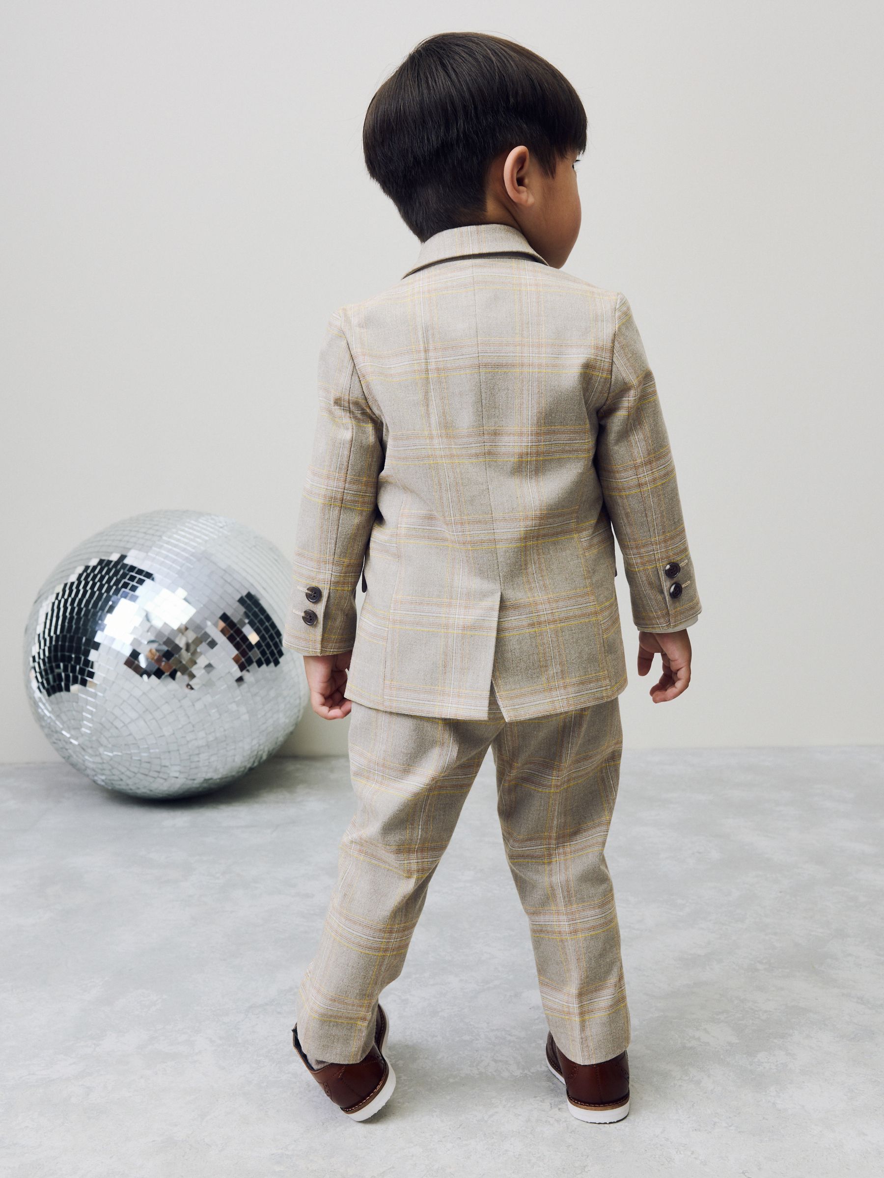Bruin geruit - Set van blazer, overhemd, broek en vlinderstrik (3mnd -9jr)