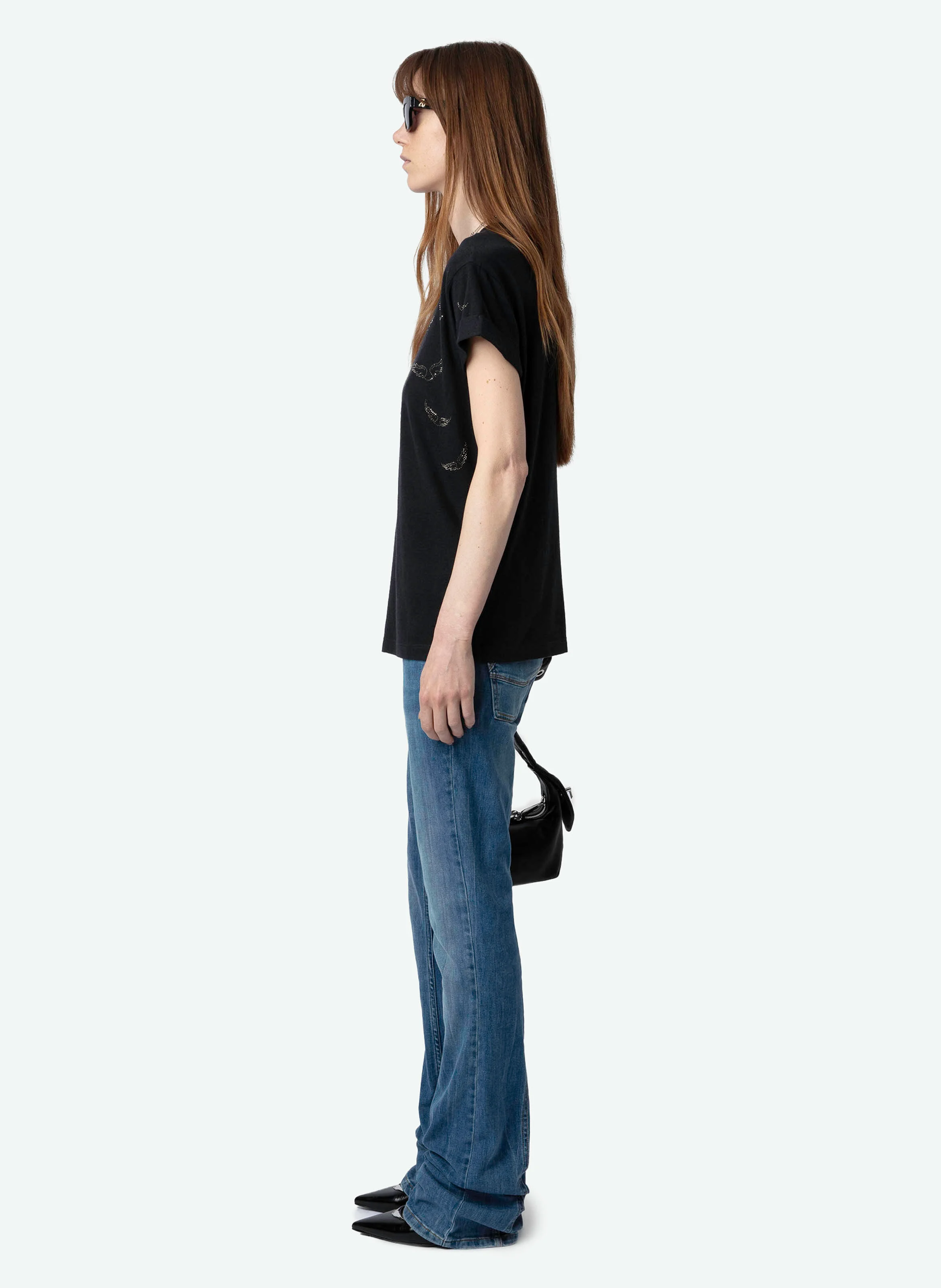 ANYA - Tee-shirt manches courtes en coton et lin mélangés | Bleu