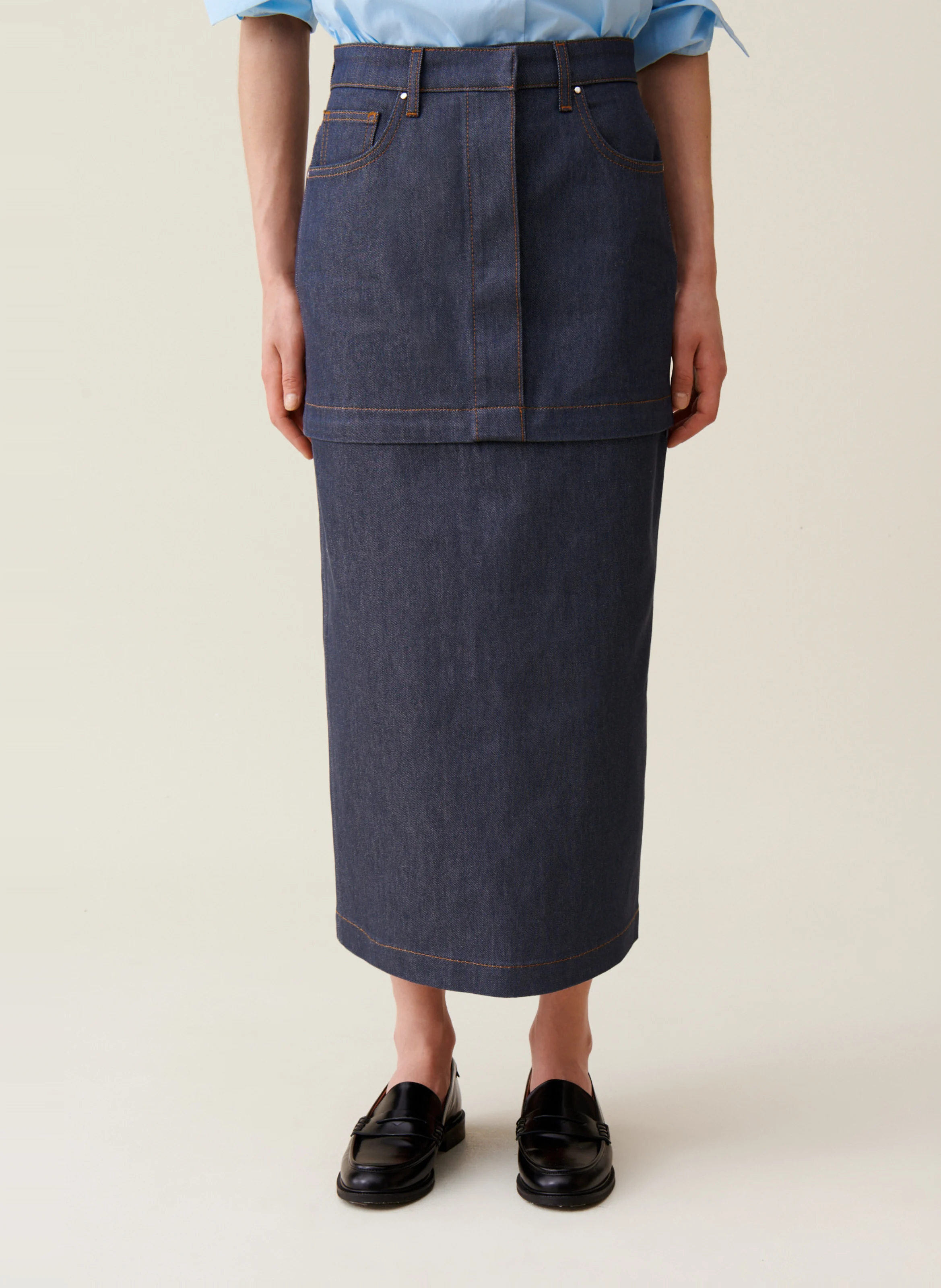 Jupe denim zippée en coton mélangé | Bleu
