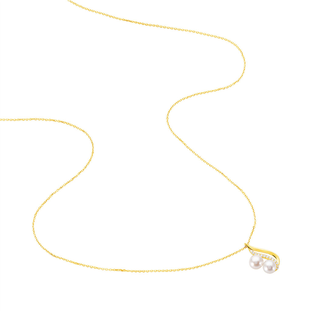 Collier Loeva Or Jaune Perle De Culture Et Oxyde De Zirconium