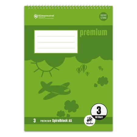 Staufen Premium Spiralblock Lin3 A5 40 Blatt 90g/qm 14 Doppellinien