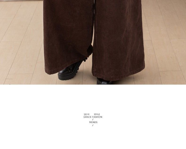 ZIMO - Elastische taille, effen fleecegevoerde corduroy broek met wijde pijpen