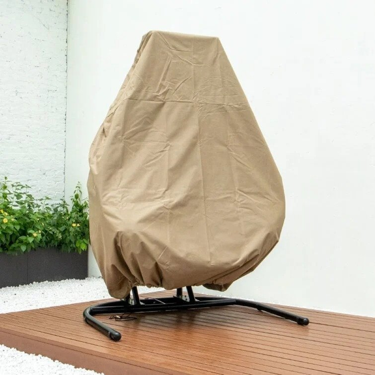 Cadeira de balanço tipo rede de vime, estilo ovo, para uso externo, no quintal ou em ambientes internos, com suporte e capa de chuva inclusa.