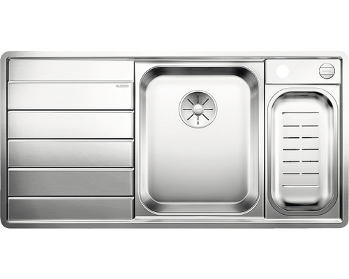 Blanco Axis III 6 S-IF spoelbak, 1000 x 510 mm, roestvrij staal, satijnglans, 522104, 1 bak met afdruipgedeelte, bak rechts met bijzetbak, vlak ingebouwd