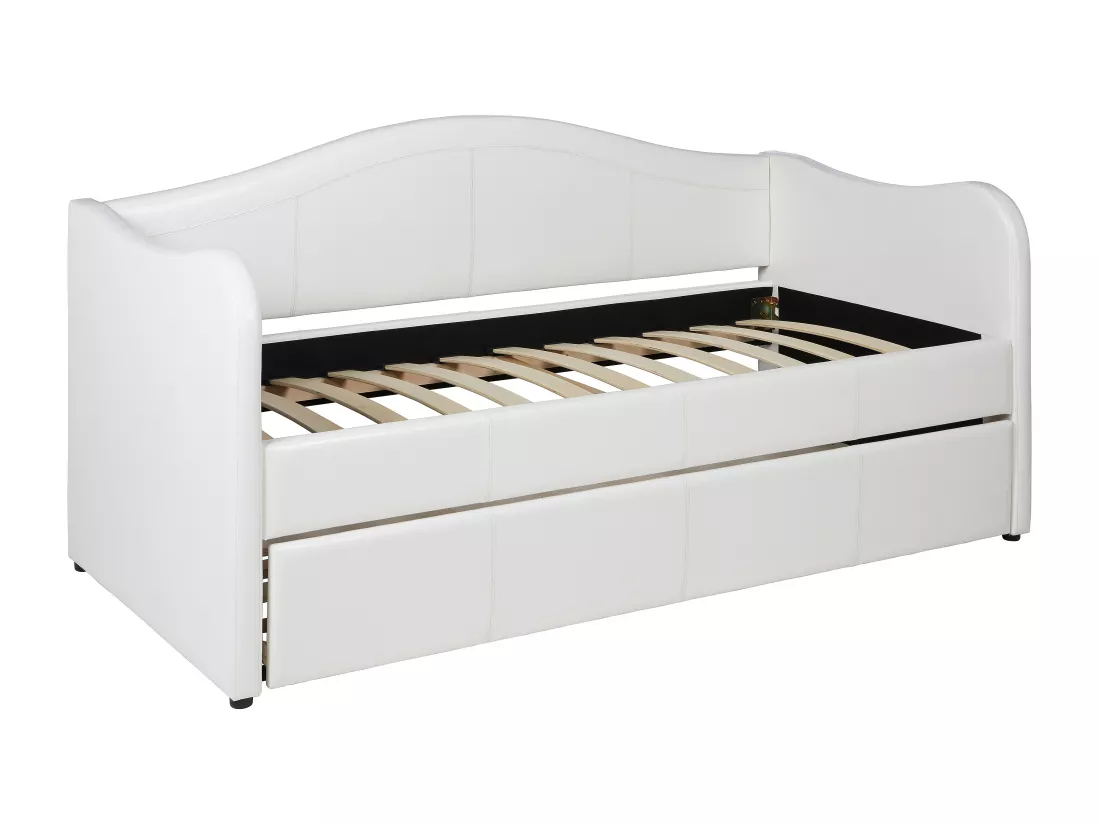 Lit banquette gigogne MATHILDE - 2 x 90 x 190 cm - Simili - Blanc + matelas