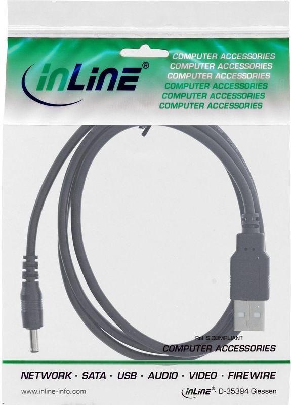 Voedingskabel - USB A-stekker naar DC-holstecker 3,5x1,35mm - Zwart - 2 Meter
