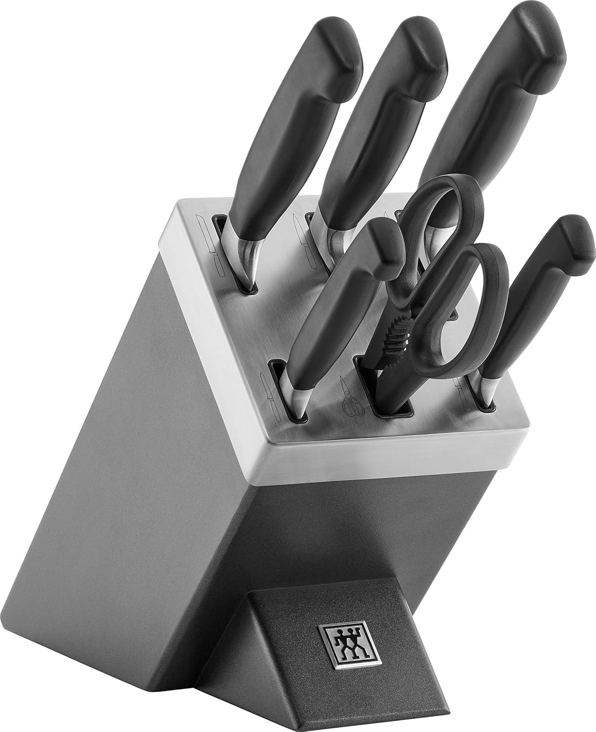 ZWILLING Vier Sterne Selbstschärfender Messerblock 7-teilig, Rostfreier Spezialstahl, Grau, Made in Germany