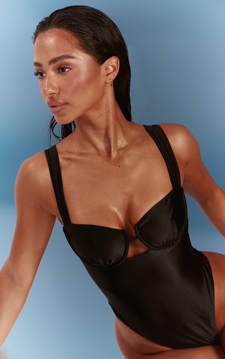 Noir Maillot De Bain Une Pièce À Armatures Shine Swim