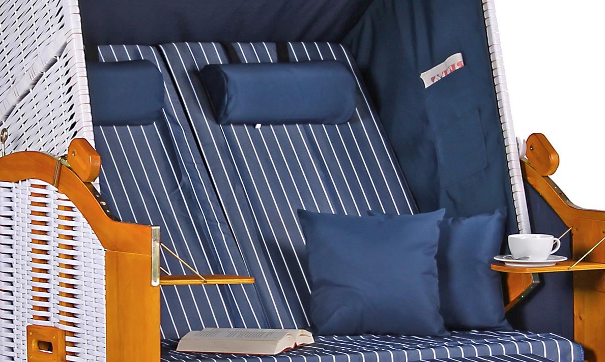 Baltic PE strandstoel, wit met Royal Blue design