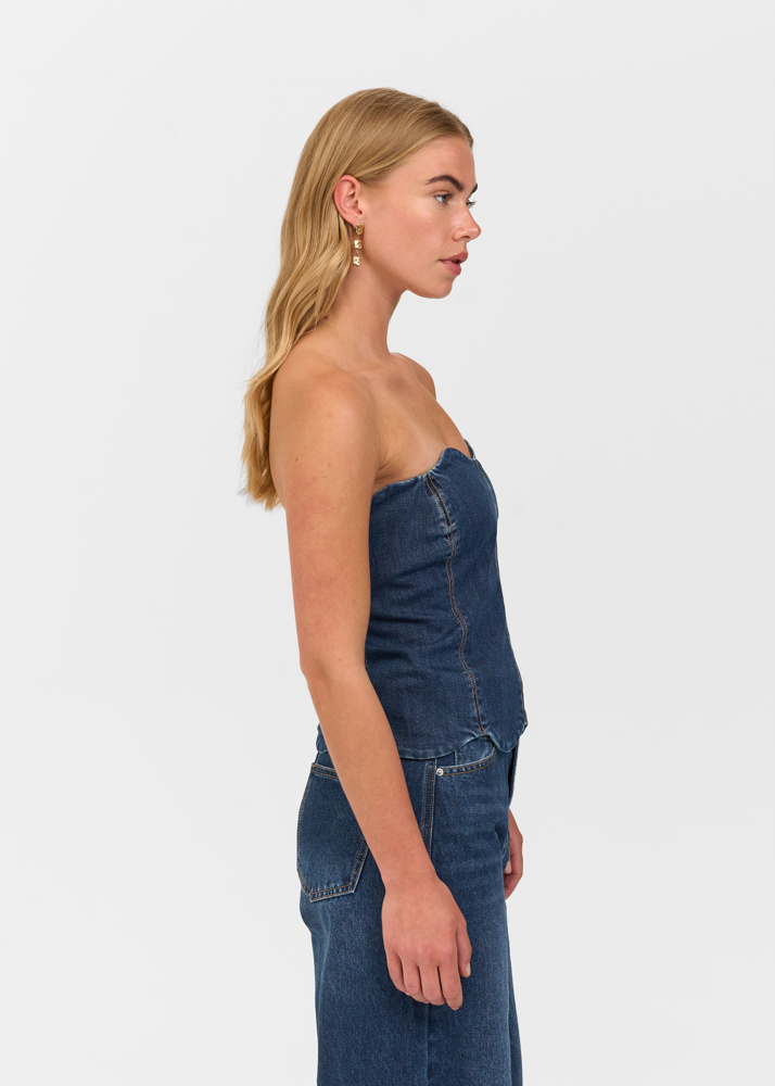 Scallop denim top indigo blauw