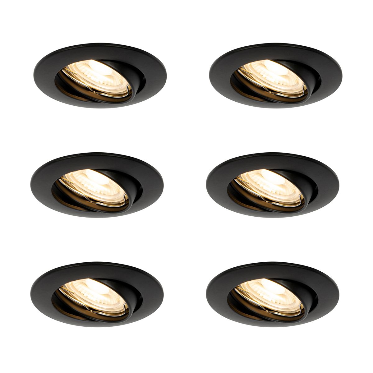 Set van 6 inbouwspots zwart GU10 35mm - Edu