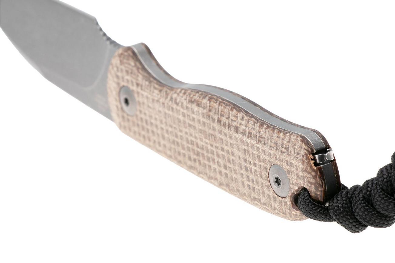 Kizer Drop Bear 1094A1 Gray Stonewash 14C28N, Burlap Micarta, vaststaand mes