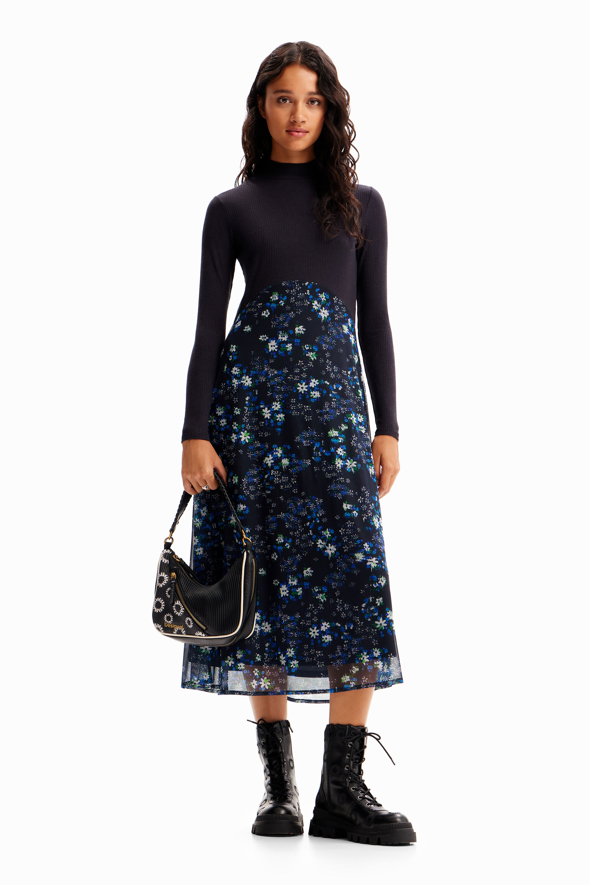 Robe midi combinée fleurs