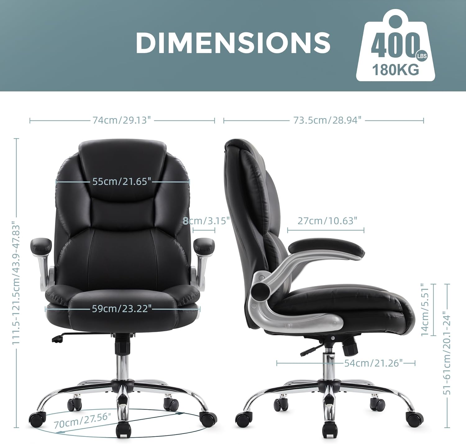 IWMH Bürostuhl Ergonomischer Schreibtischstuhl Chefsessel Drehstuhl mit hochklappbarer Armlehne, höhenverstellbar, Computerstuhl für Büro, Wohnungen, 180KG belastbarkeit (Schwarz)
