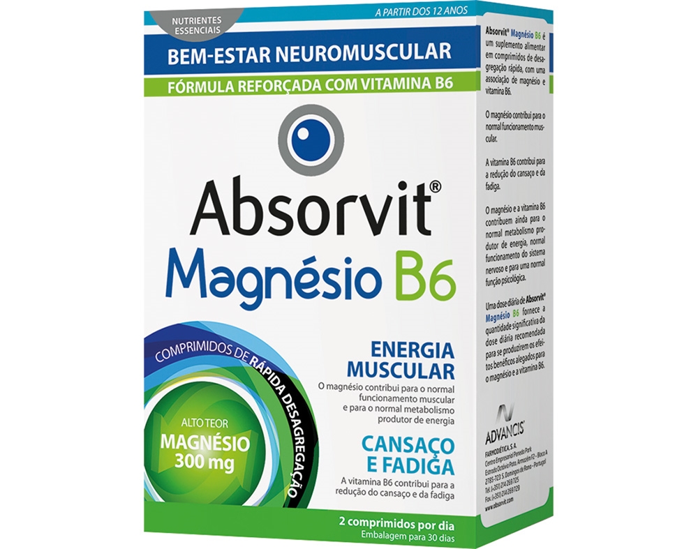 SUPLEMENTO ABSORVIT MAGNÉSIO   B6 60 COMPRIMIDOS