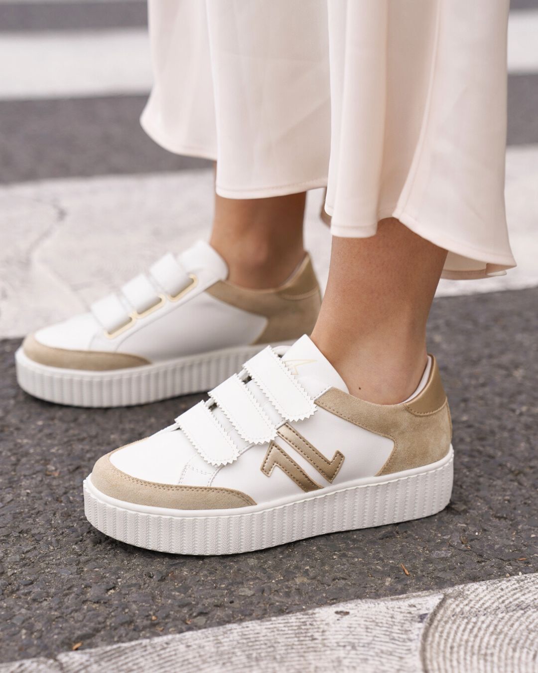 Basket femme blanche creepers à scratch - CL73 TAUPE